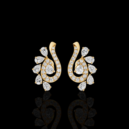 Pear Shape Diamond Drop Earrings, Elegant Swirl Floral Statement Earrings | Matisha Jewels