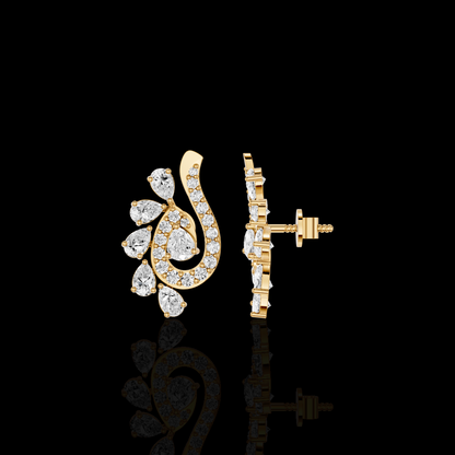 Pear Shape Diamond Drop Earrings, Elegant Swirl Floral Statement Earrings | Matisha Jewels