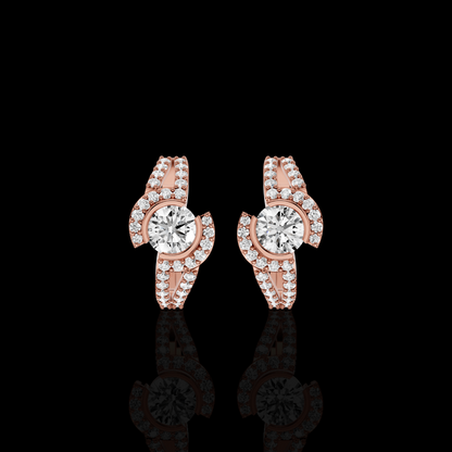 Elegant Round Diamond Earrings, Modern Curved Pavé Stud Earrings for Women, Luxury Look Fine Jewelry