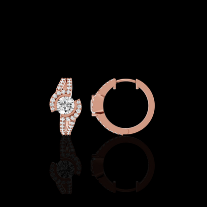 Elegant Round Diamond Earrings, Modern Curved Pavé Stud Earrings for Women, Luxury Look Fine Jewelry
