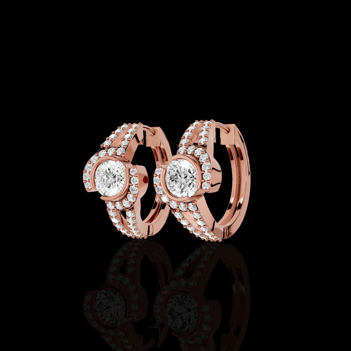 Elegant Round Diamond Earrings, Modern Curved Pavé Stud Earrings for Women, Luxury Look Fine Jewelry