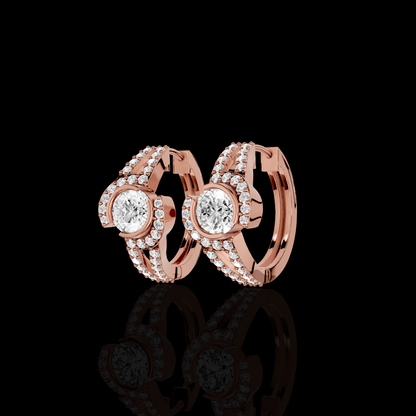 Elegant Round Diamond Earrings, Modern Curved Pavé Stud Earrings for Women, Luxury Look Fine Jewelry
