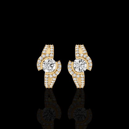 Elegant Round Diamond Earrings, Modern Curved Pavé Stud Earrings for Women, Luxury Look Fine Jewelry