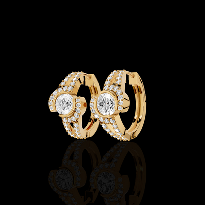 Elegant Round Diamond Earrings, Modern Curved Pavé Stud Earrings for Women, Luxury Look Fine Jewelry