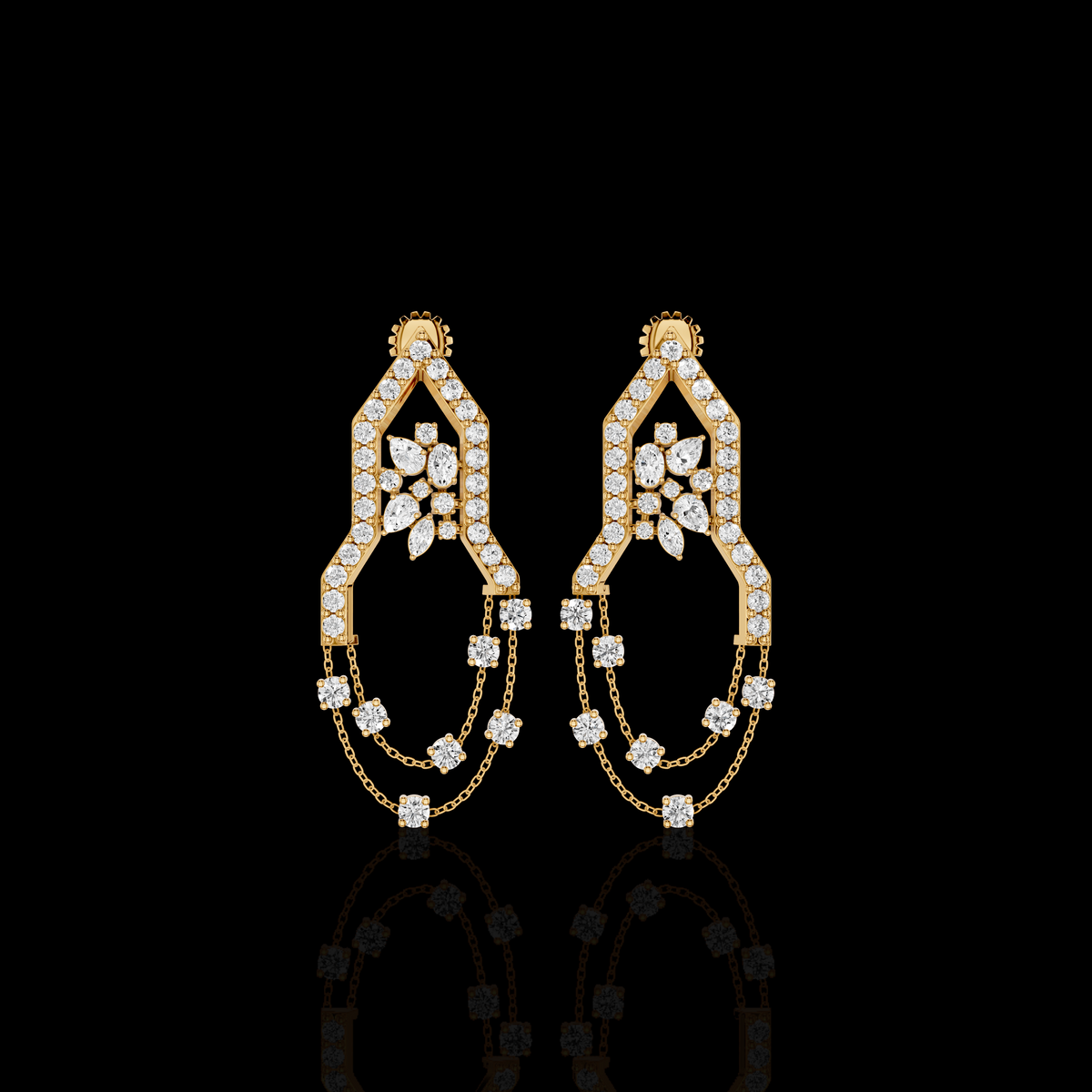 Silver Chandelier Earrings, Crystal Dangle Earrings, Geometric Statement Earrings, Bridal Wedding Jewelry for Women