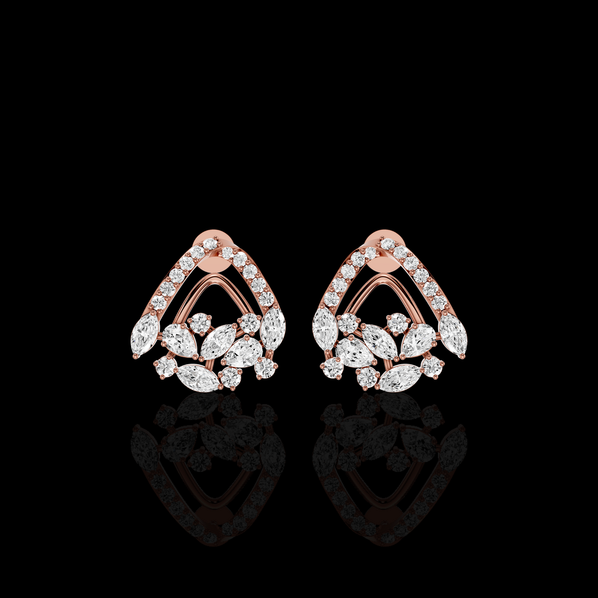Marquise Diamond Earrings, Floral Cluster Stud Earrings, Luxury Bridal Earrings, Elegant Statement Jewelry