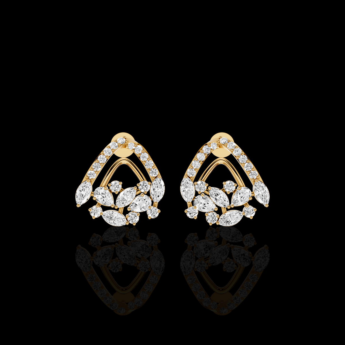 Marquise Diamond Earrings, Floral Cluster Stud Earrings, Luxury Bridal Earrings, Elegant Statement Jewelry