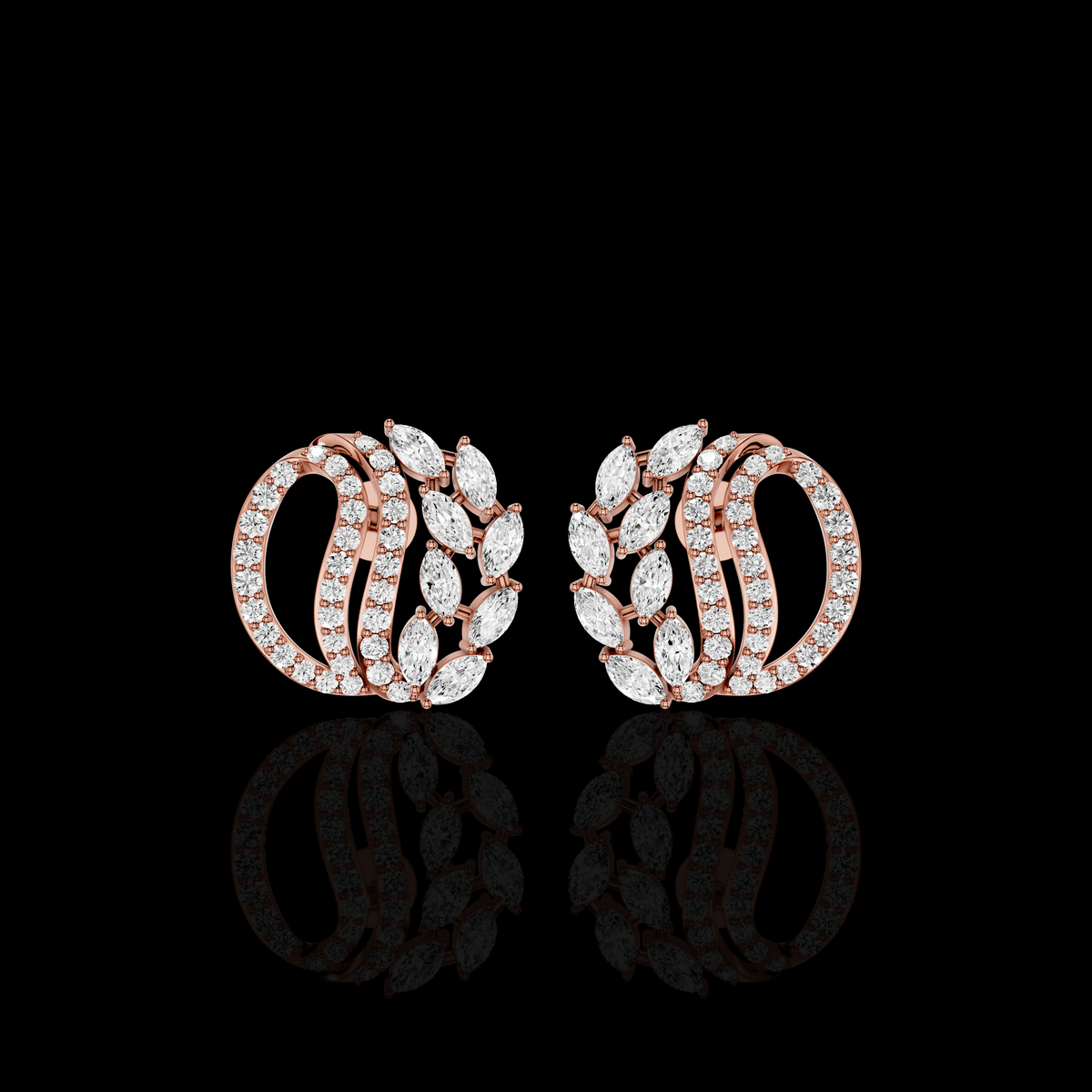 Marquise Hoop Earrings, Curved Statement Earrings, Sparkling Leaf Design Jewelry, Elegant Gift for Women