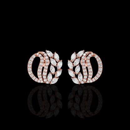 Marquise Hoop Earrings, Curved Statement Earrings, Sparkling Leaf Design Jewelry, Elegant Gift for Women