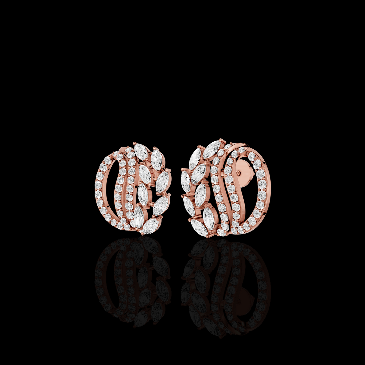 Marquise Hoop Earrings, Curved Statement Earrings, Sparkling Leaf Design Jewelry, Elegant Gift for Women
