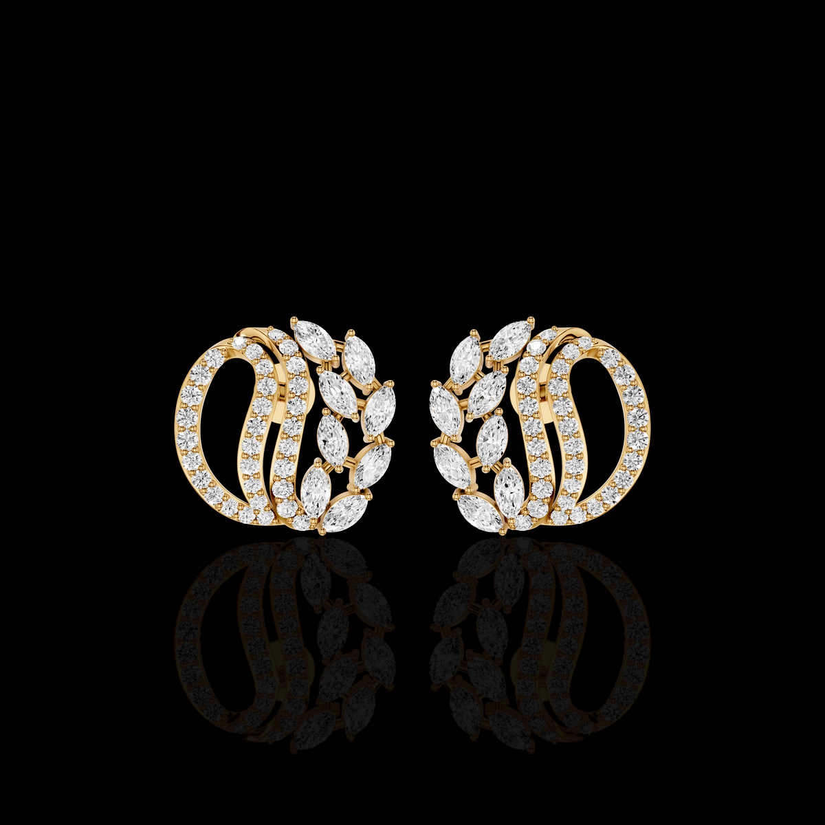 Marquise Hoop Earrings, Curved Statement Earrings, Sparkling Leaf Design Jewelry, Elegant Gift for Women