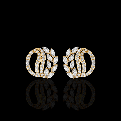 Marquise Hoop Earrings, Curved Statement Earrings, Sparkling Leaf Design Jewelry, Elegant Gift for Women
