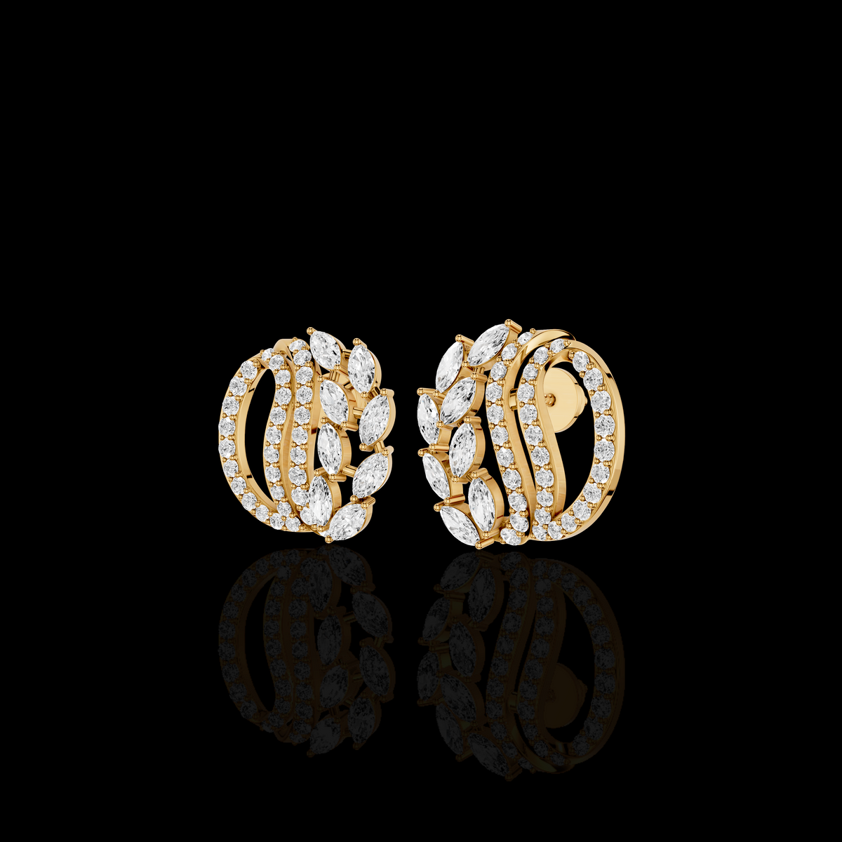 Marquise Hoop Earrings, Curved Statement Earrings, Sparkling Leaf Design Jewelry, Elegant Gift for Women