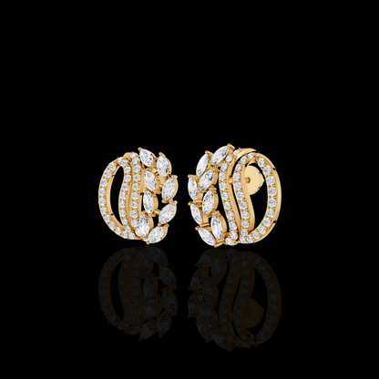 Marquise Hoop Earrings, Curved Statement Earrings, Sparkling Leaf Design Jewelry, Elegant Gift for Women