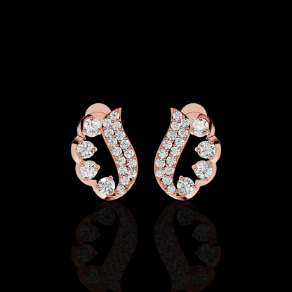 Curved Diamond Stud Earrings, Statement Earrings, Round Stone Pave Bridal Jewelry