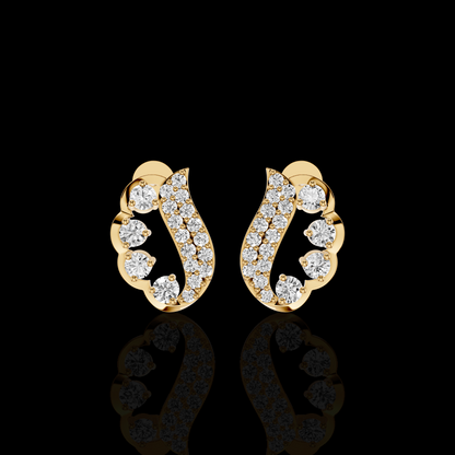 Curved Diamond Stud Earrings, Statement Earrings, Round Stone Pave Bridal Jewelry