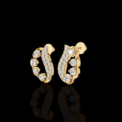 Curved Diamond Stud Earrings, Statement Earrings, Round Stone Pave Bridal Jewelry