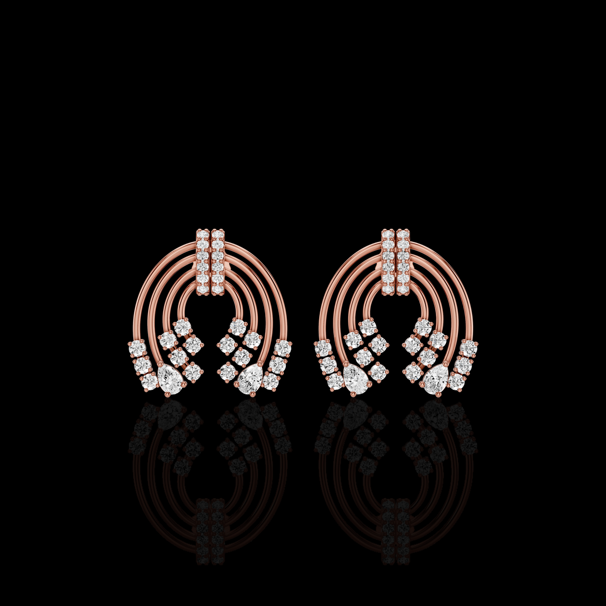 Lab Grown Diamond Arch Earrings, Moissanite Layered Hoop Earrings, White Gold Pear & Round Statement Earrings for Women, Gift for Her