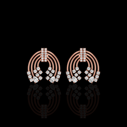 Lab Grown Diamond Arch Earrings, Moissanite Layered Hoop Earrings, White Gold Pear & Round Statement Earrings for Women, Gift for Her