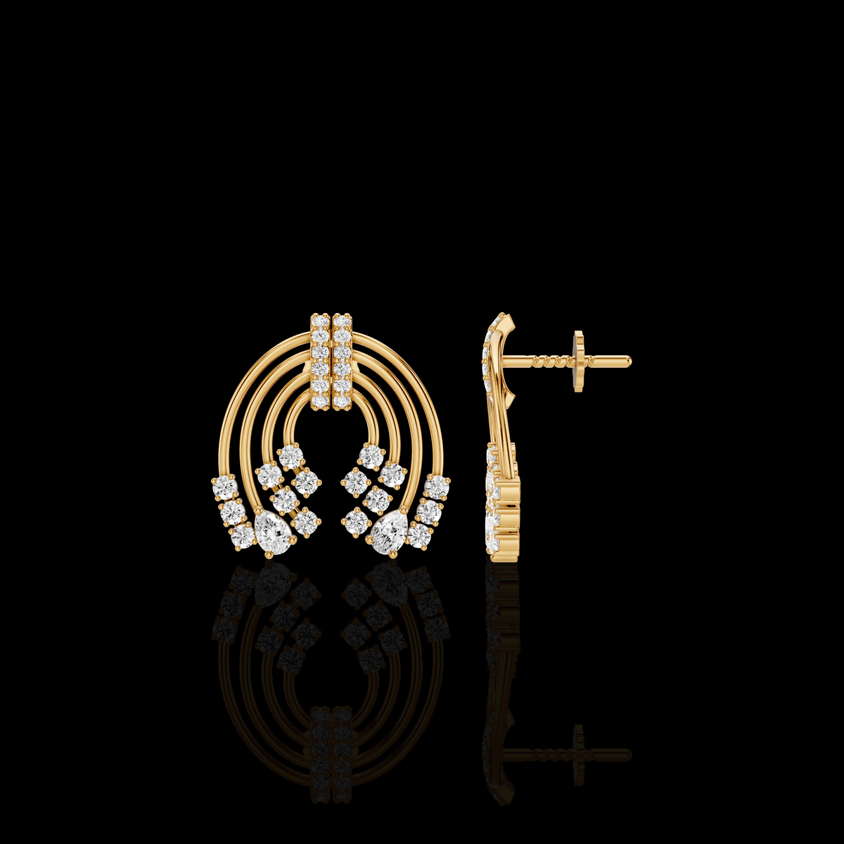 Lab Grown Diamond Arch Earrings, Moissanite Layered Hoop Earrings, White Gold Pear & Round Statement Earrings for Women, Gift for Her
