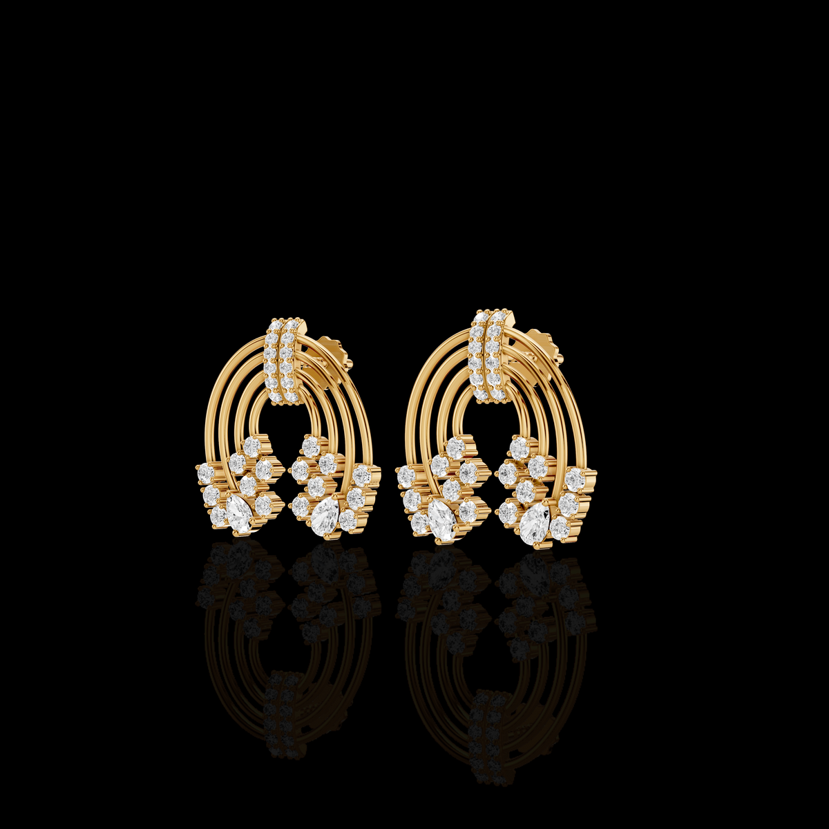 Lab Grown Diamond Arch Earrings, Moissanite Layered Hoop Earrings, White Gold Pear & Round Statement Earrings for Women, Gift for Her