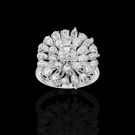 Elegant Diamond Bloom | Cushion Cut Floral Diamond Statement Ring