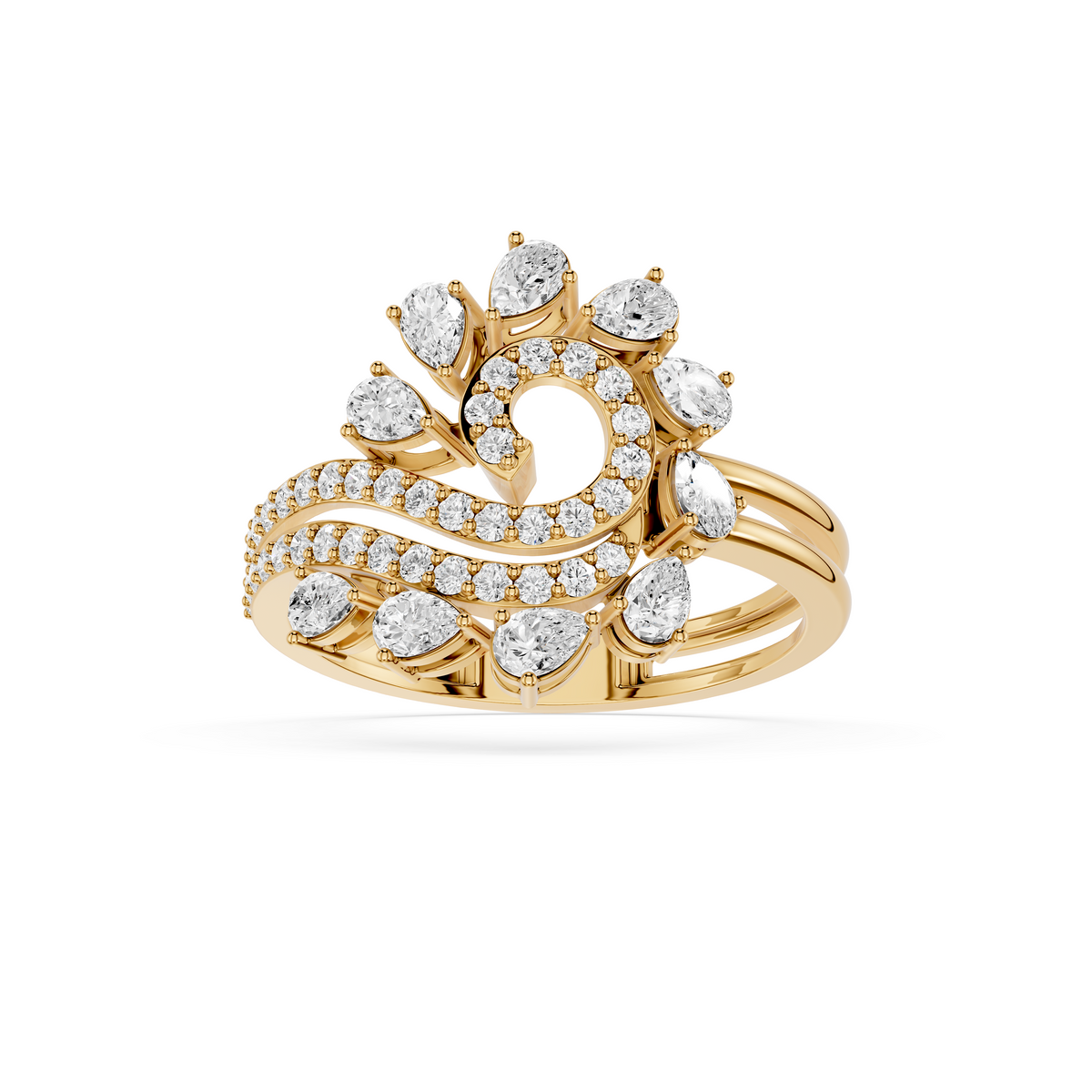 Floral Halo Ring with Sparkling Curved Bands | Matisha Jewels