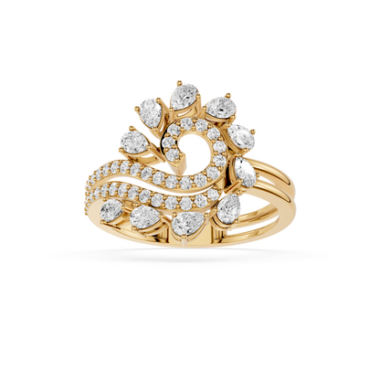 Floral Halo Ring with Sparkling Curved Bands | Matisha Jewels