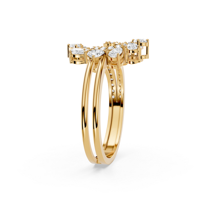 Floral Halo Ring with Sparkling Curved Bands | Matisha Jewels