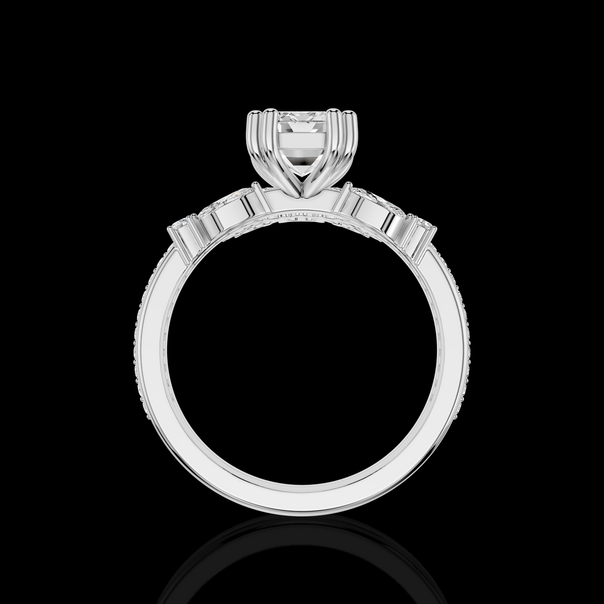 Emerald Cut Diamond Ring Set, Floral Halo Engagement Ring, Pave Bridal Wedding Band, Luxury Three Piece Bridal Jewelry