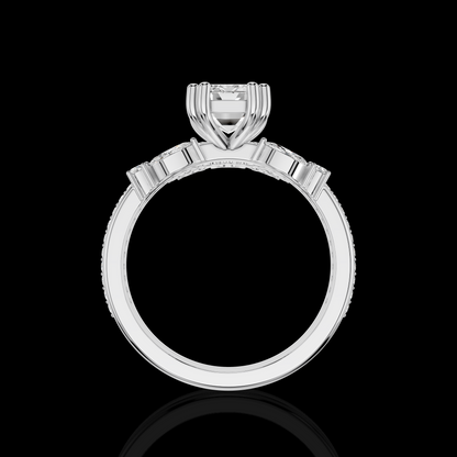 Emerald Cut Diamond Ring Set, Floral Halo Engagement Ring, Pave Bridal Wedding Band, Luxury Three Piece Bridal Jewelry