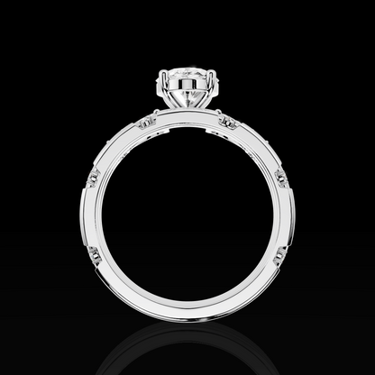 Oval Cut Engagement Ring Set, Floral Accent Bridal Ring, Three Piece Wedding Ring Set