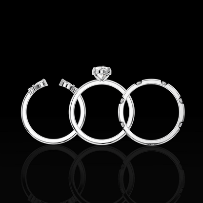 Oval Cut Engagement Ring Set, Floral Accent Bridal Ring, Three Piece Wedding Ring Set