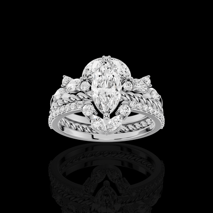 Marquise Diamond Ring, Twisted Band Ring, Floral Accent Stone Ring, Elegant Luxury Statement Jewelry