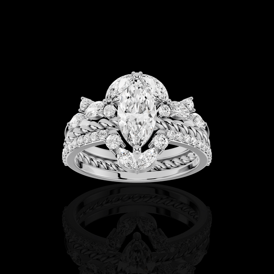 Marquise Diamond Ring, Twisted Band Ring, Floral Accent Stone Ring, Elegant Luxury Statement Jewelry