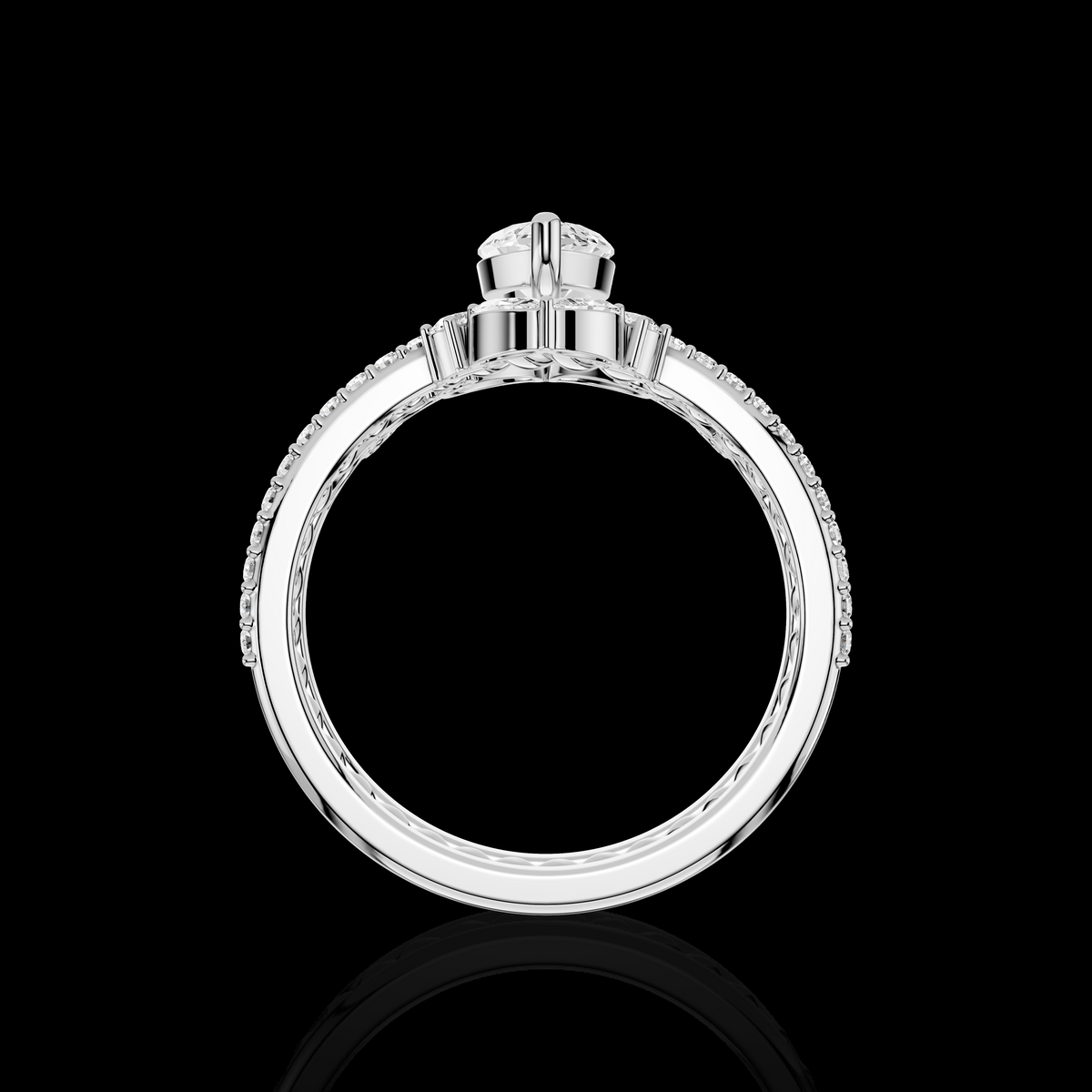 Marquise Diamond Ring, Twisted Band Ring, Floral Accent Stone Ring, Elegant Luxury Statement Jewelry
