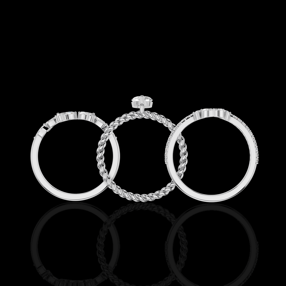 Marquise Diamond Ring, Twisted Band Ring, Floral Accent Stone Ring, Elegant Luxury Statement Jewelry
