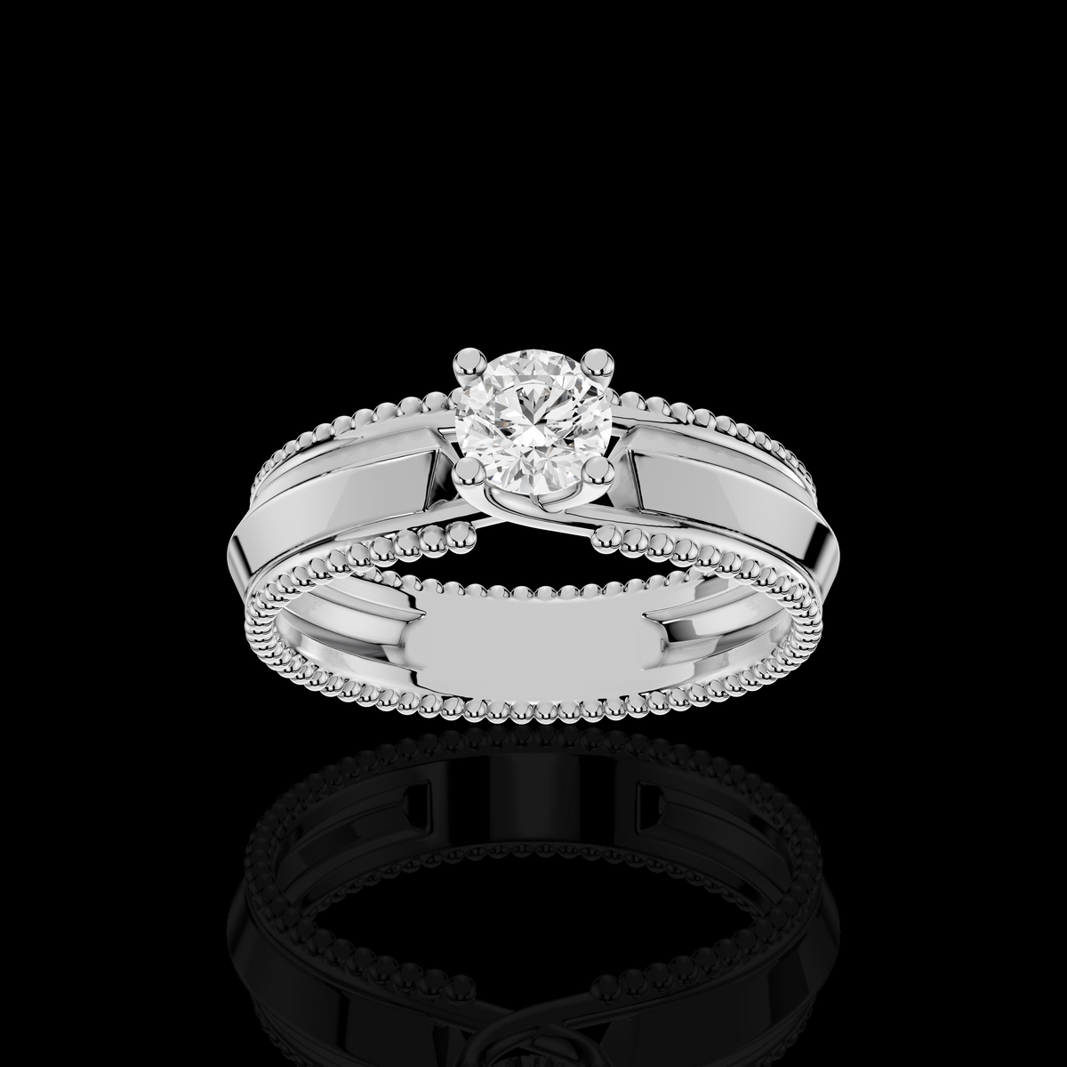Classic Solitaire Ring with Intricate Beaded Band