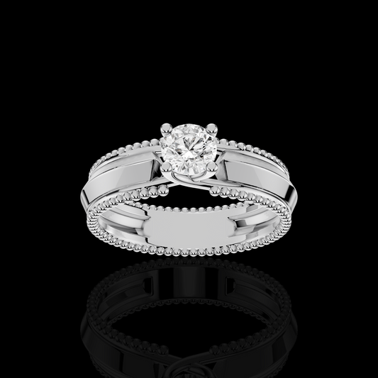 Classic Solitaire Ring with Intricate Beaded Band