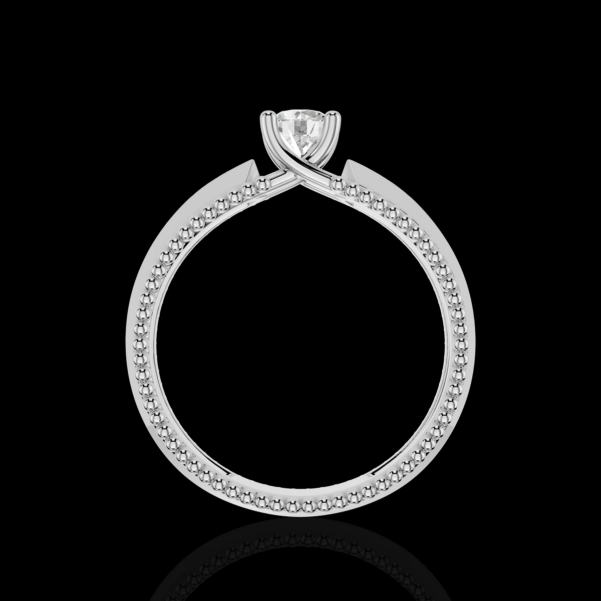 Classic Solitaire Ring with Intricate Beaded Band