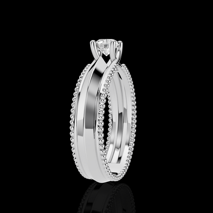 Classic Solitaire Ring with Intricate Beaded Band