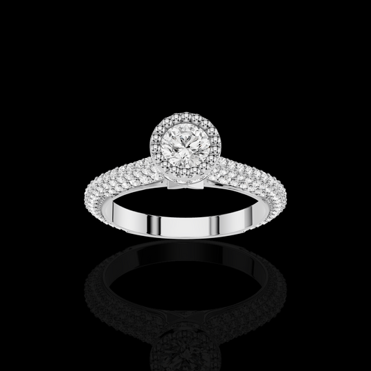 Round Beaded Halo Solitaire Ring – Timeless  Elegance