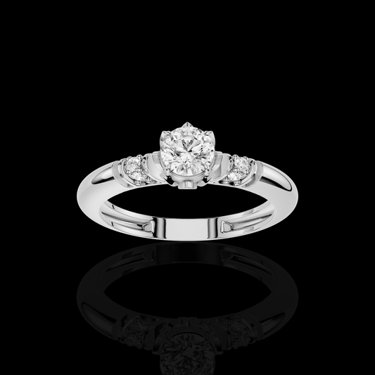 Vintage Inspired Floral Solitaire Ring with Brilliant Center