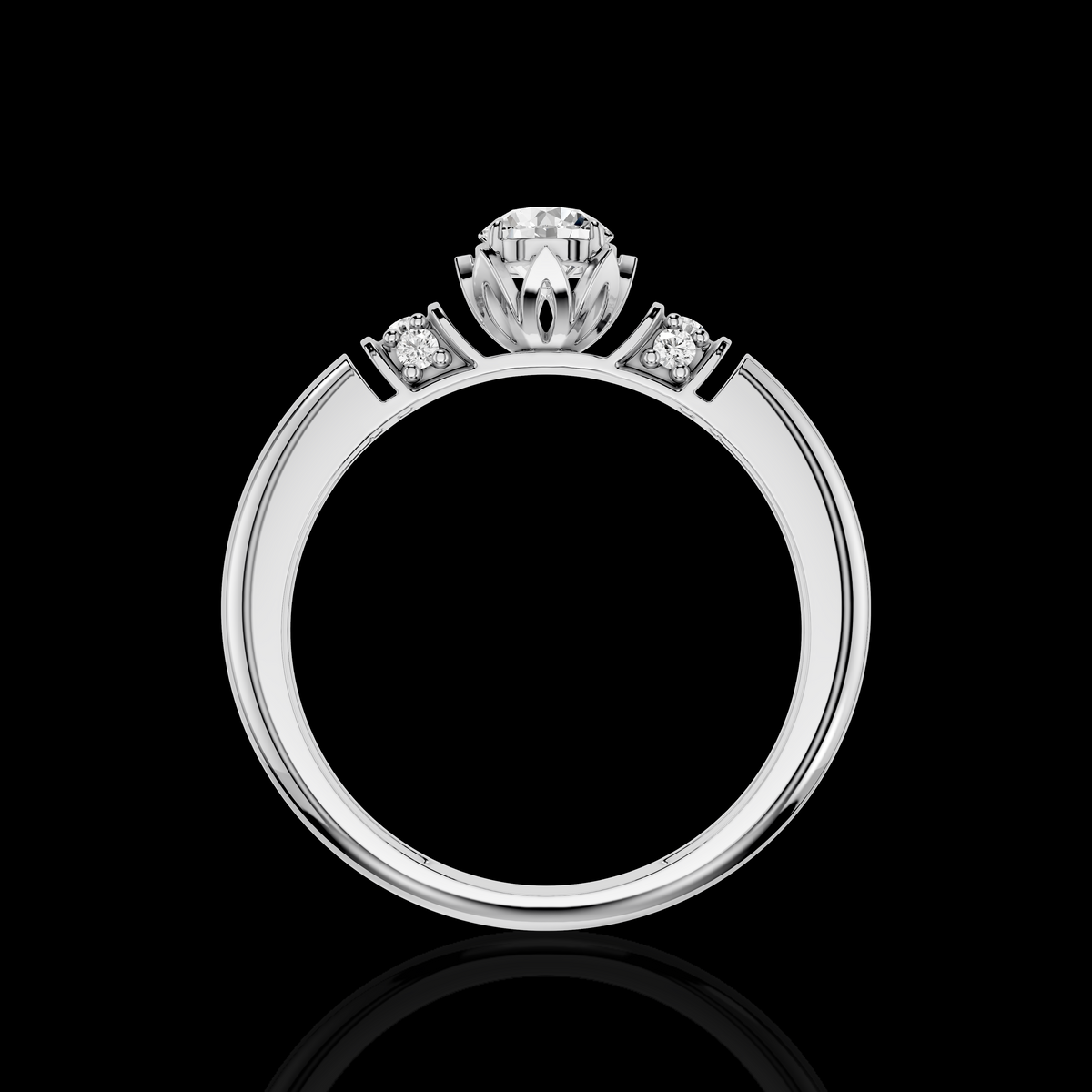 Vintage Inspired Floral Solitaire Ring with Brilliant Center
