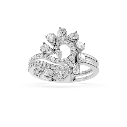 Floral Halo Ring with Sparkling Curved Bands | Matisha Jewels