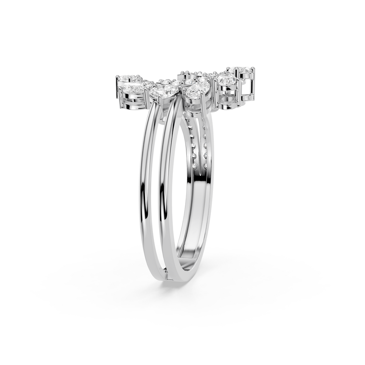 Floral Halo Ring with Sparkling Curved Bands | Matisha Jewels