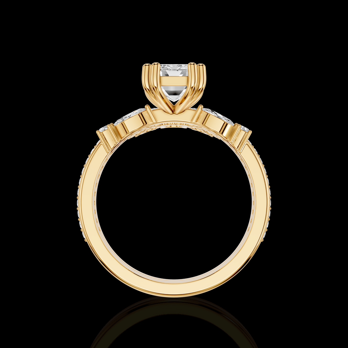 Emerald Cut Diamond Ring Set, Floral Halo Engagement Ring, Pave Bridal Wedding Band, Luxury Three Piece Bridal Jewelry