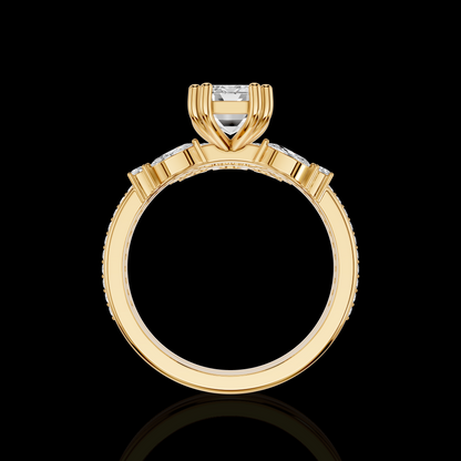 Emerald Cut Diamond Ring Set, Floral Halo Engagement Ring, Pave Bridal Wedding Band, Luxury Three Piece Bridal Jewelry