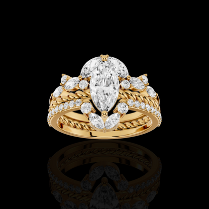 Marquise Diamond Ring, Twisted Band Ring, Floral Accent Stone Ring, Elegant Luxury Statement Jewelry