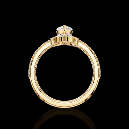 Marquise Diamond Ring, Twisted Band Ring, Floral Accent Stone Ring, Elegant Luxury Statement Jewelry